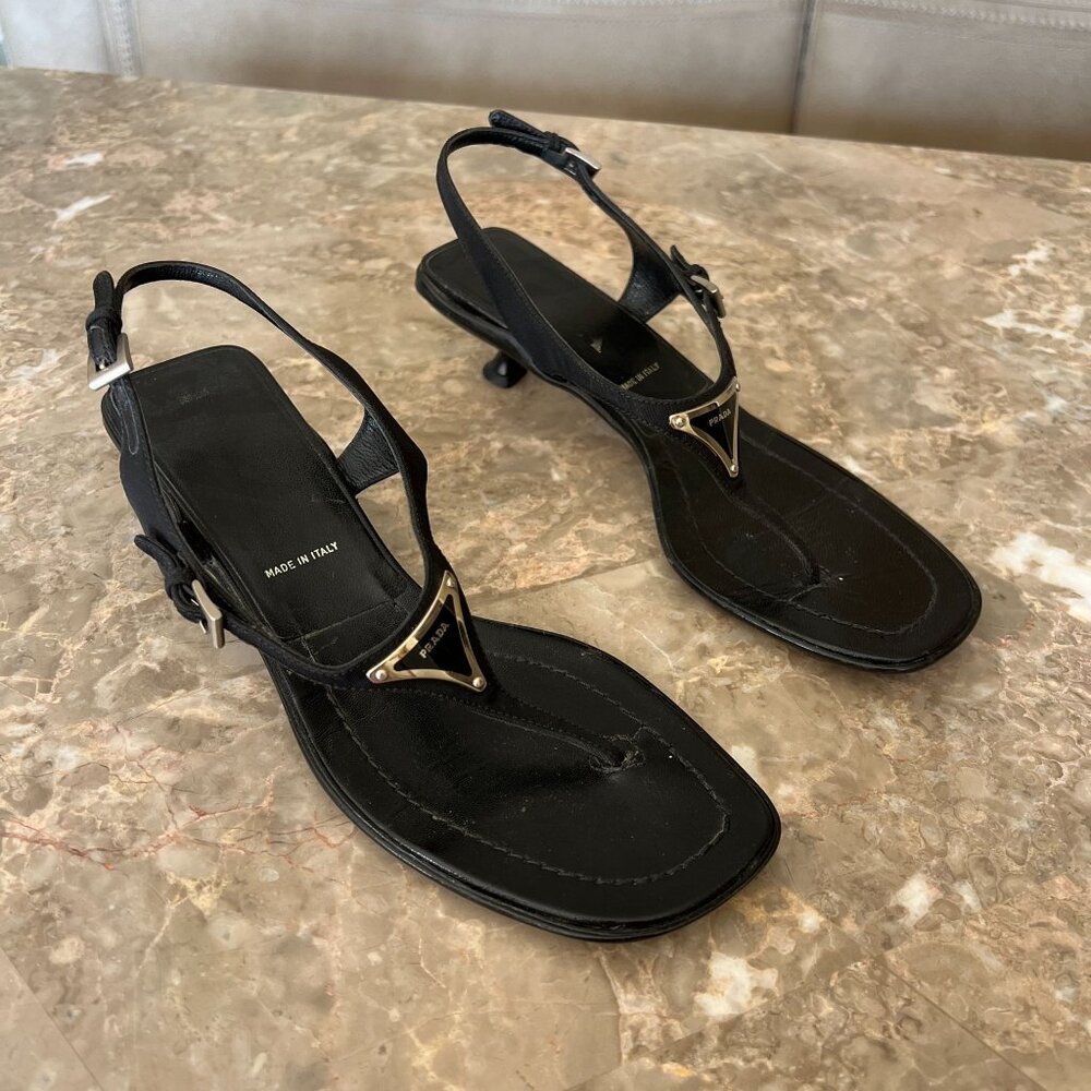 Black Prada T-Strap Kitten Heels Size 37.5